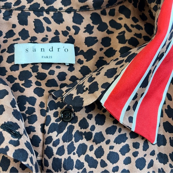 SANDRO Animal Print Oversized Silk Blouse - Picture 4 of 11